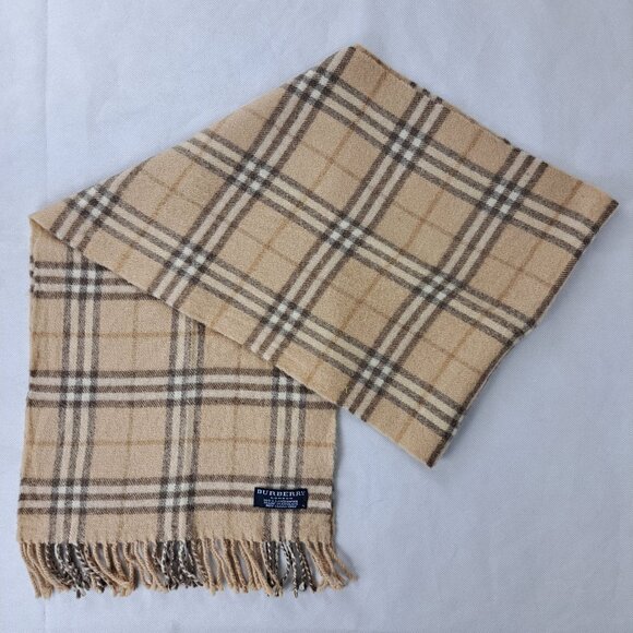 BURBERRY London Classic Nova Check Knit 100% Lambs Wool Fringe Beige SCARF - Picture 1 of 7